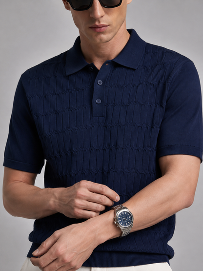 CANE Knit Polo in Navy — detail