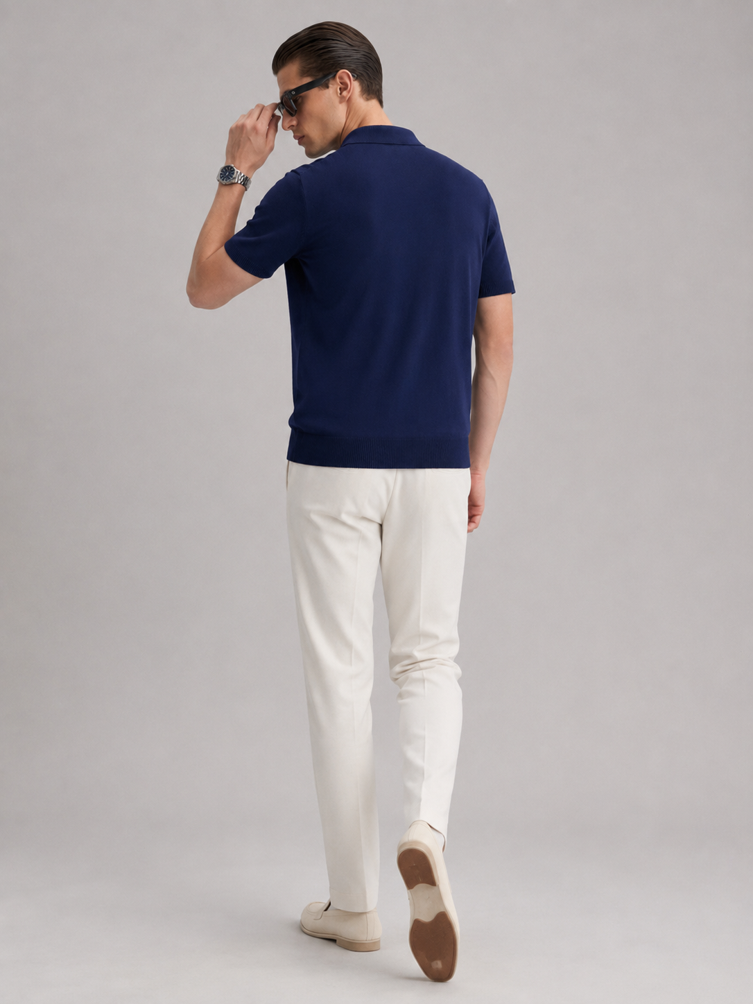 CANE Knit Polo in Navy — back