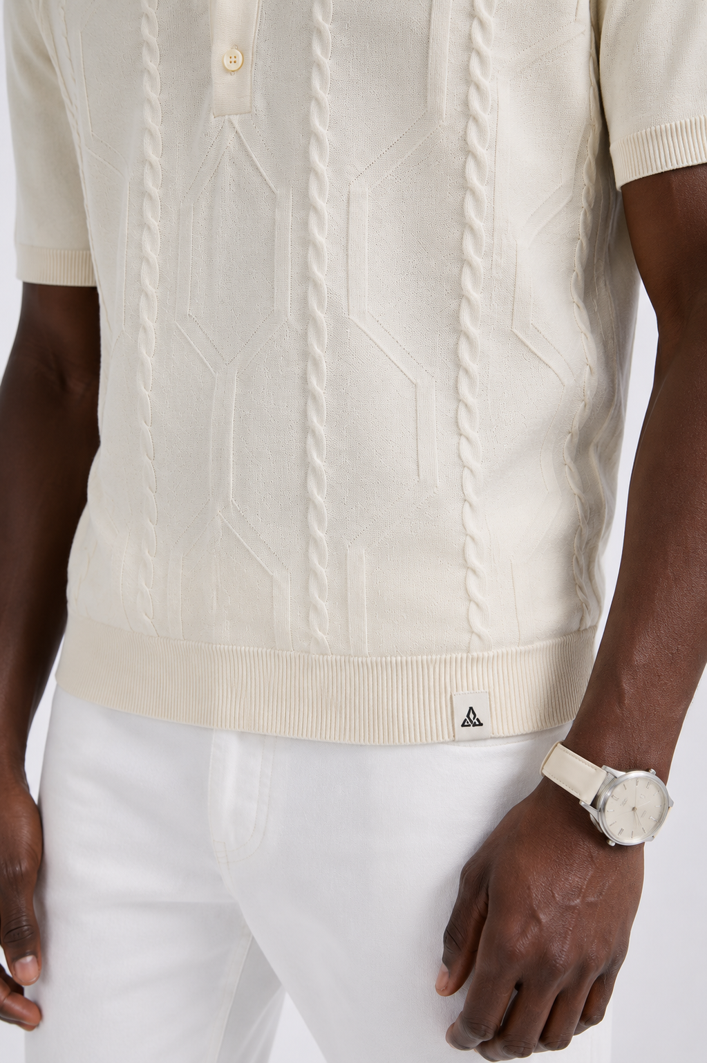 VANE Knit Polo in Cream — detail
