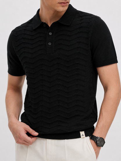 FERN Knit Polo in Black — detail
