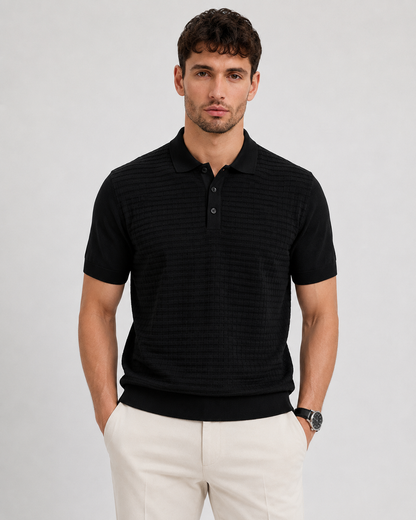 GRID Knit Polo in Black — front
