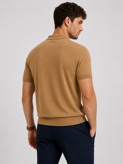 GRID Knit Polo in Camel — back