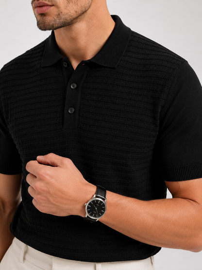 GRID Knit Polo in Black — detail