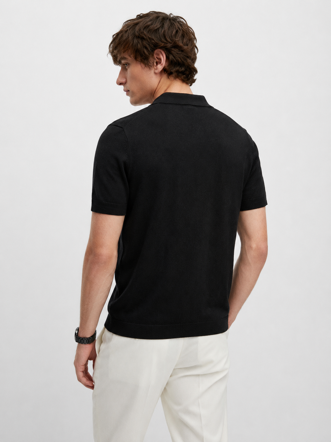 FERN Knit Polo in Black — back