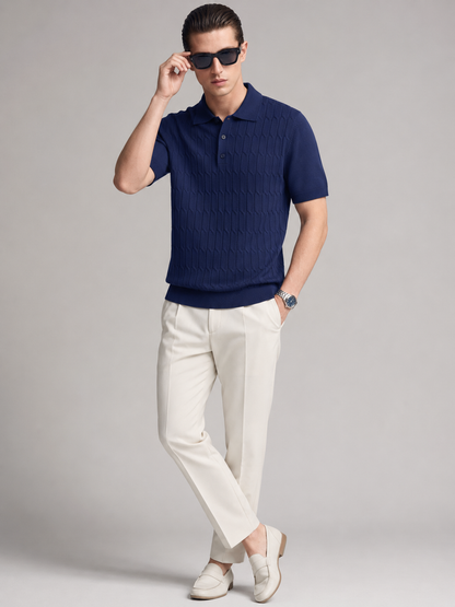 CANE Knit Polo in Navy — on model