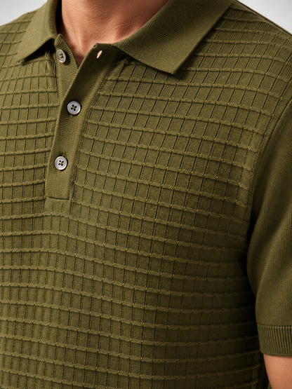 GRID Knit Polo in Olive — detail