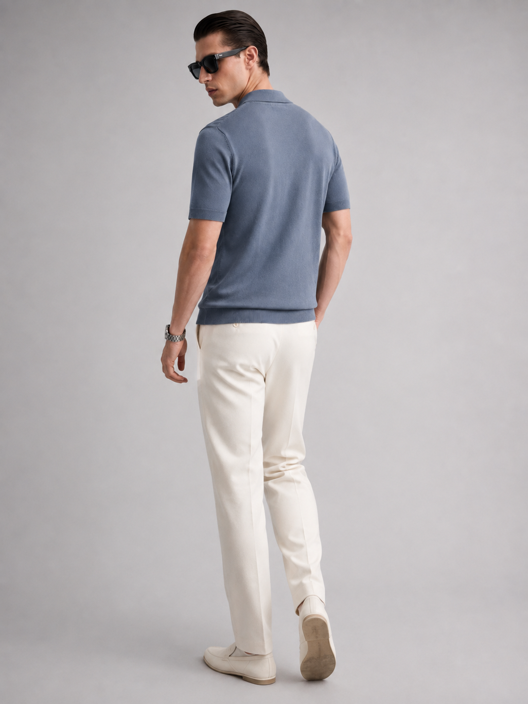 CANE Knit Polo in Slate — back
