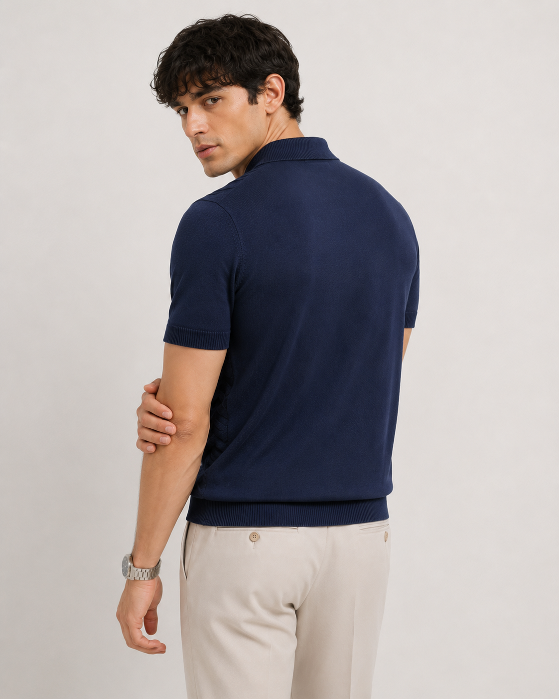 FERN Knit Polo in Navy — back