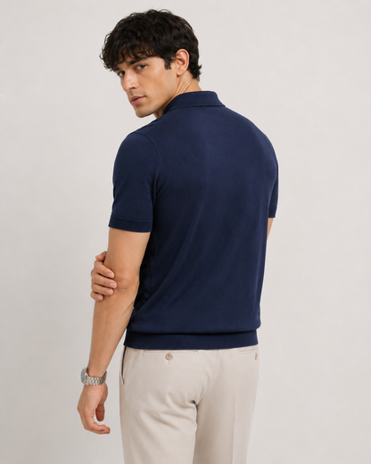 FERN Knit Polo in Navy — back