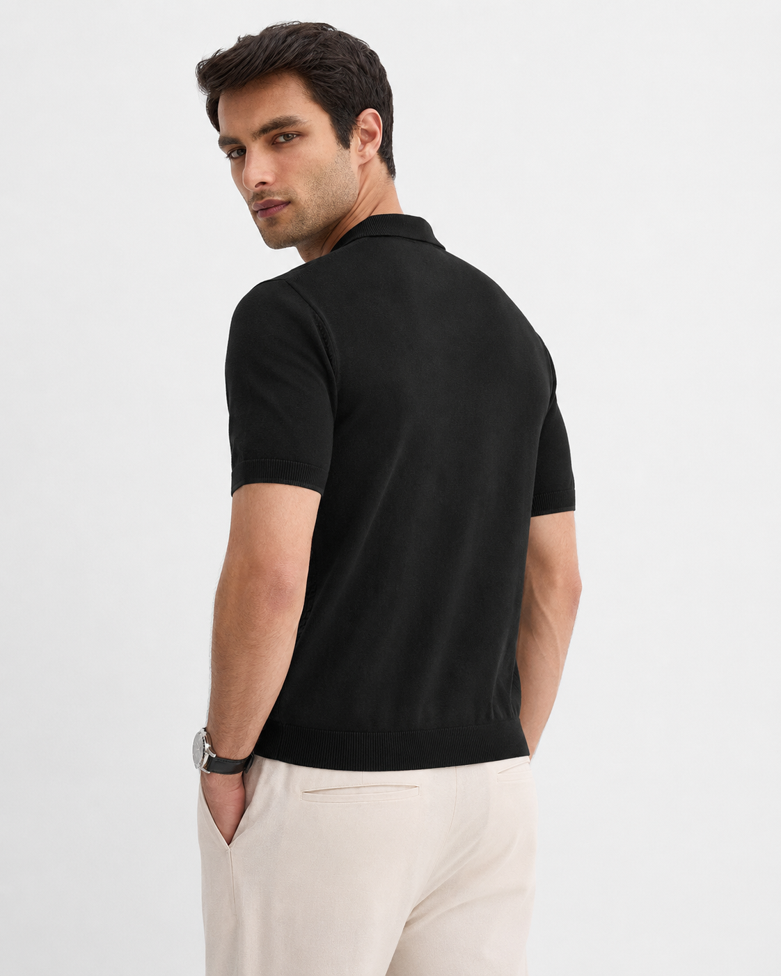 GRID Knit Polo in Black — back