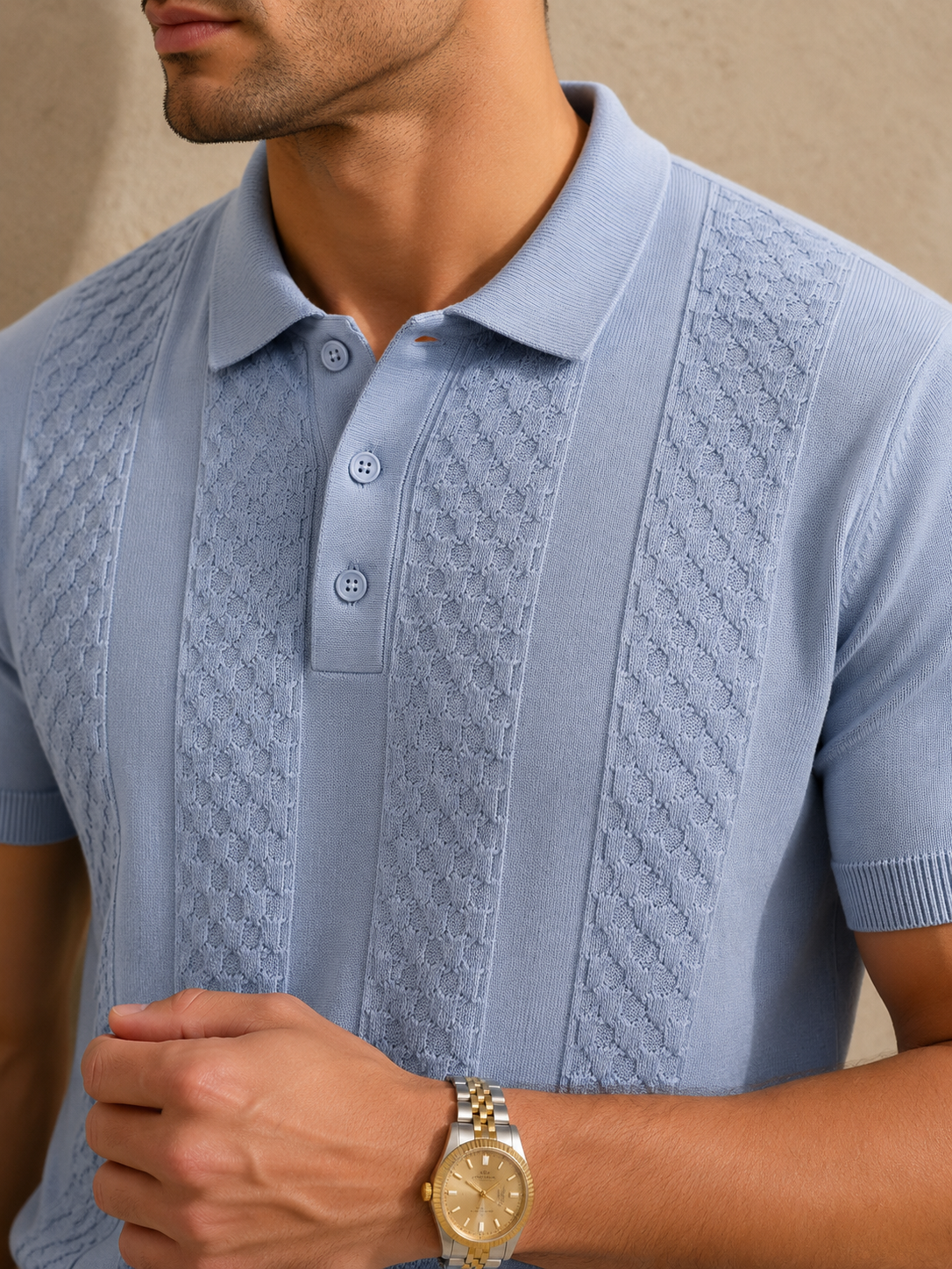 CORD Knit Polo in Slate — detail