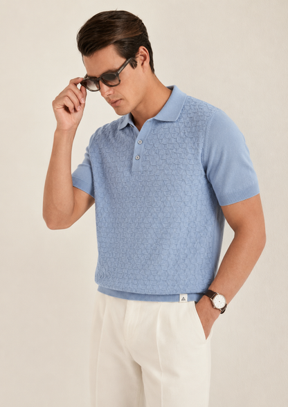 LEAF Knit Polo in Slate — on model