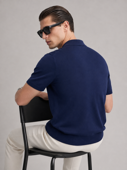 CANE Knit Polo in Navy — back