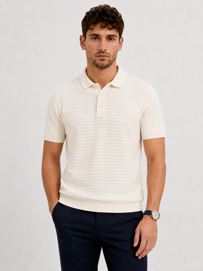 GRID Knit Polo in Cream — on model