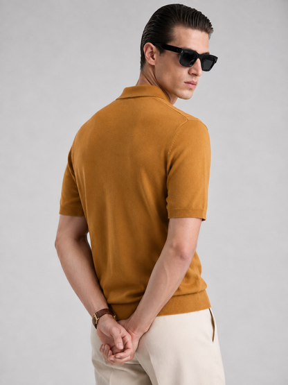 CANE Knit Polo in Camel — back