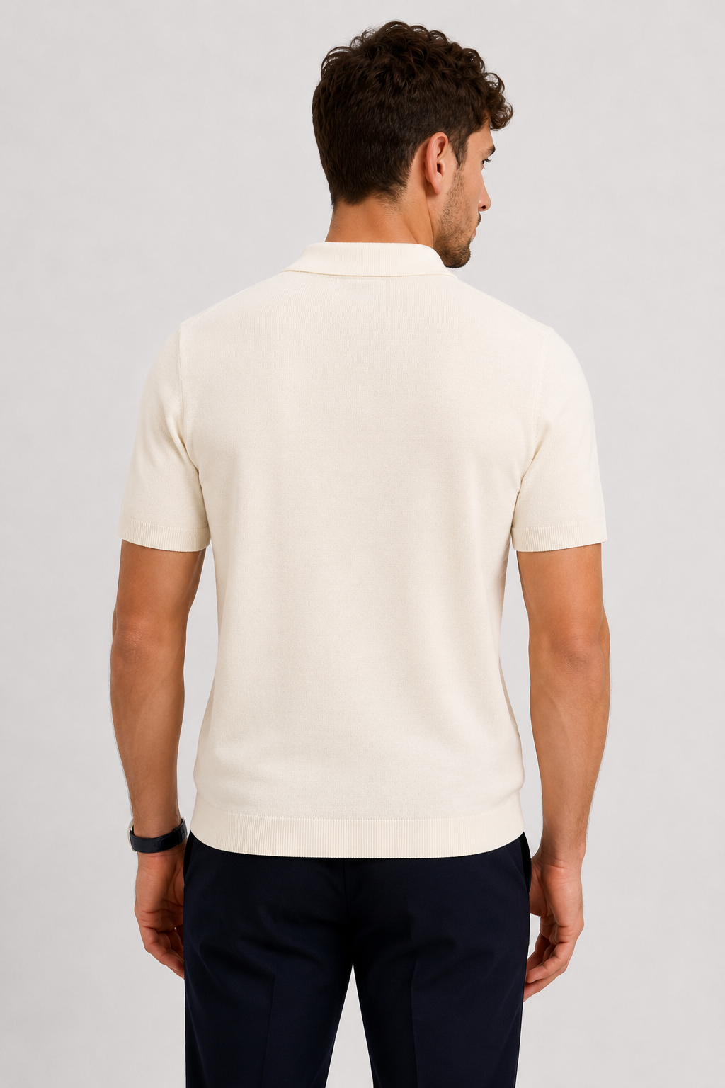 GRID Knit Polo in Cream — back