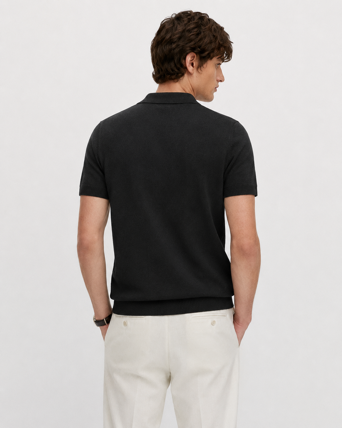 FERN Knit Polo in Black — back