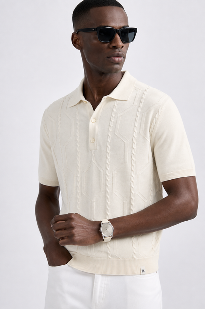 VANE Knit Polo in Cream — on model