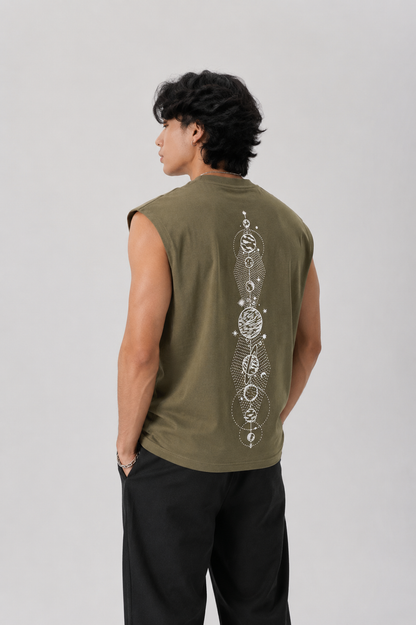 CELESTIAL JOURNEY premium sleeveless tee | 5th Century Collection | detail | THE SUNYA