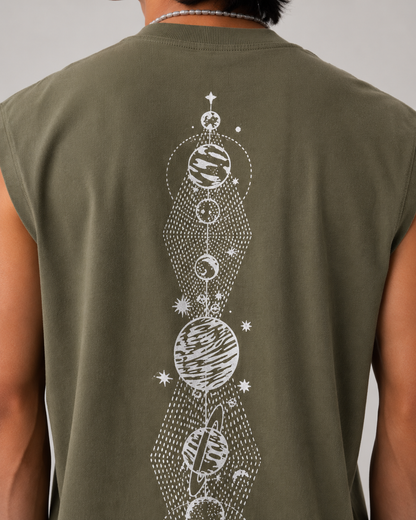 CELESTIAL JOURNEY premium sleeveless tee | 5th Century Collection | detail | THE SUNYA