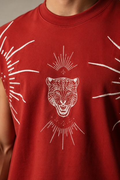 FIERCE LEOPARD premium sleeveless tee | 5th Century Collection | detail | THE SUNYA