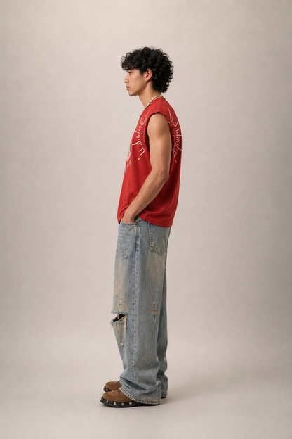 FIERCE LEOPARD premium sleeveless tee | 5th Century Collection | detail | THE SUNYA