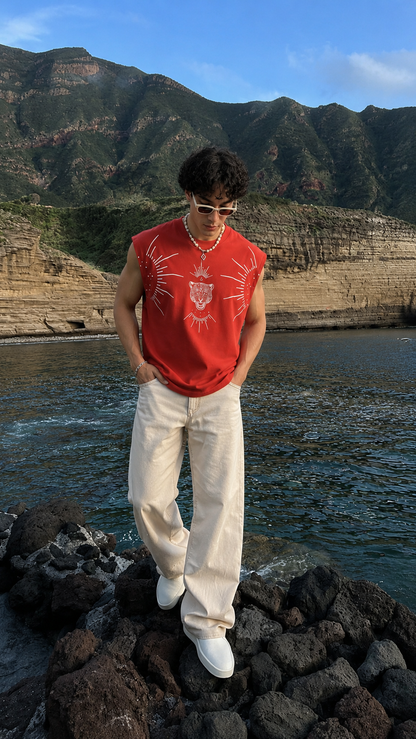 FIERCE LEOPARD premium sleeveless tee | 5th Century Collection | front view | THE SUNYA