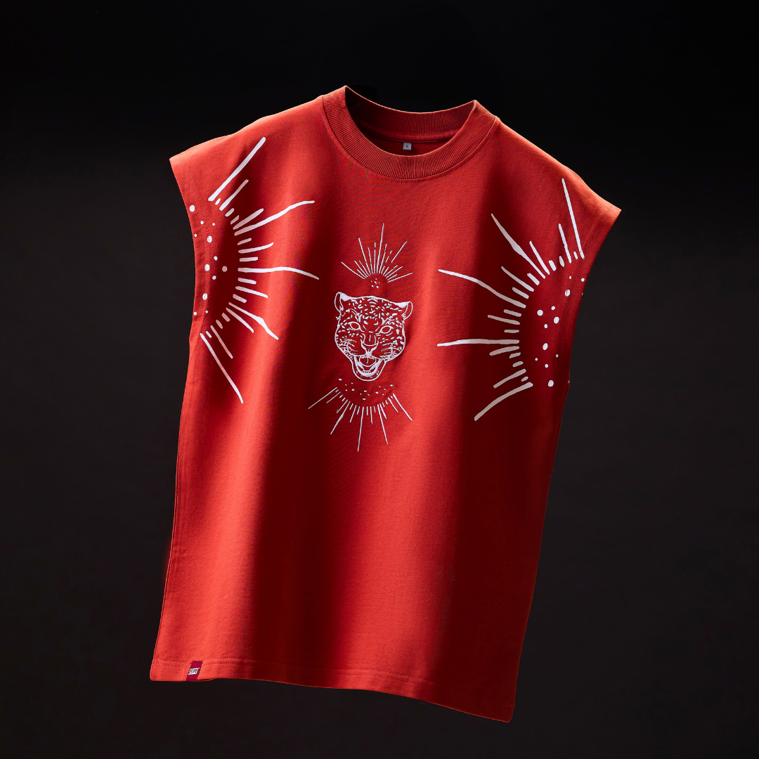 FIERCE LEOPARD premium sleeveless tee | 5th Century Collection | detail | THE SUNYA