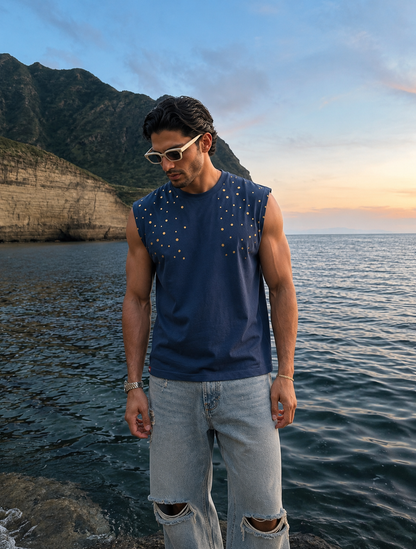 MYSTIC CAT premium sleeveless tee | 5th Century Collection | front view | THE SUNYA