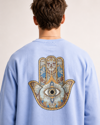 VIBRANT HAMSA premium sweatshirt | 5th Century Collection | detail | THE SUNYA