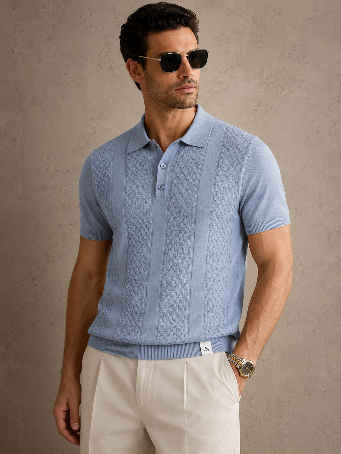 CORD Knit Polo in Slate — on model
