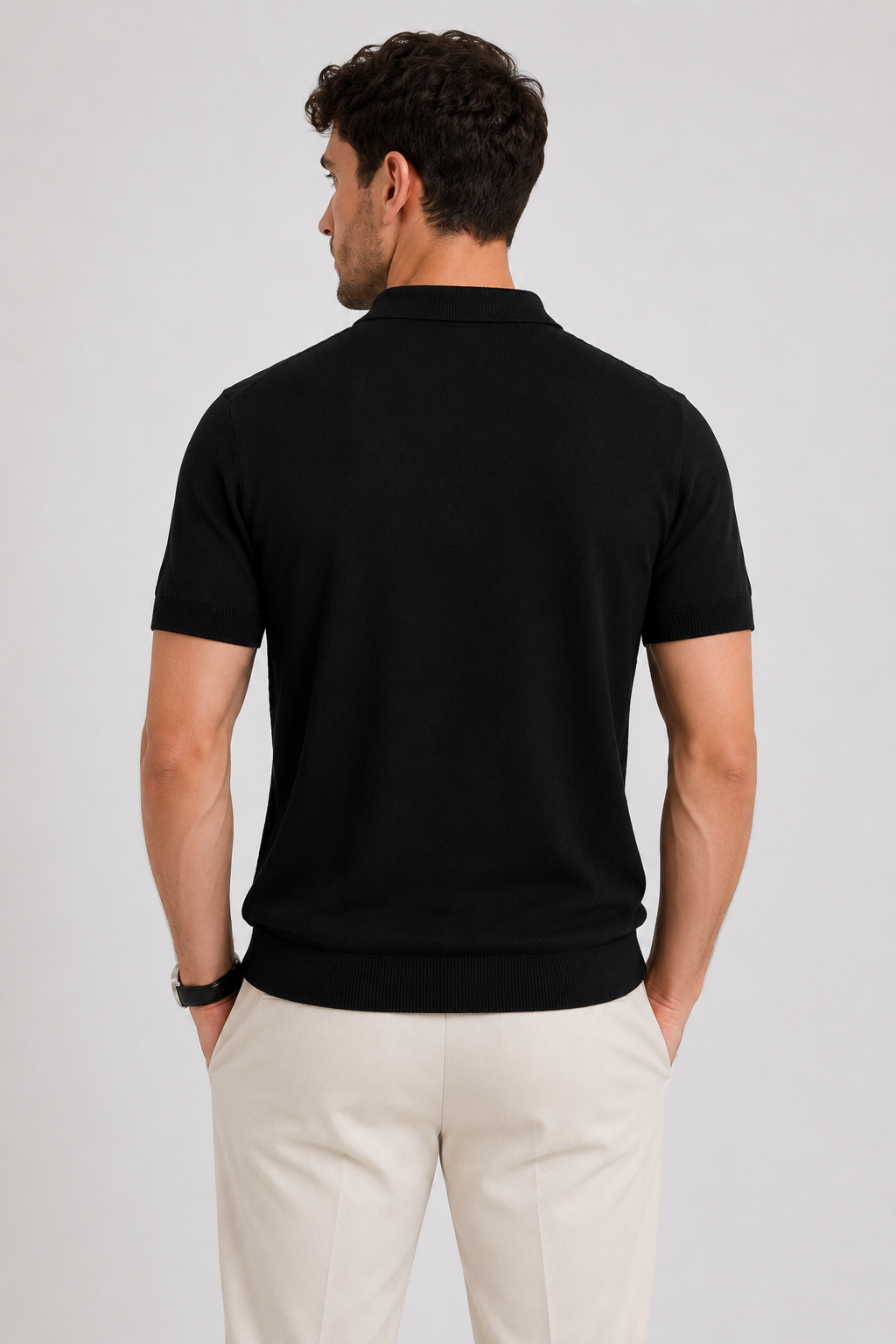 GRID Knit Polo in Black — back