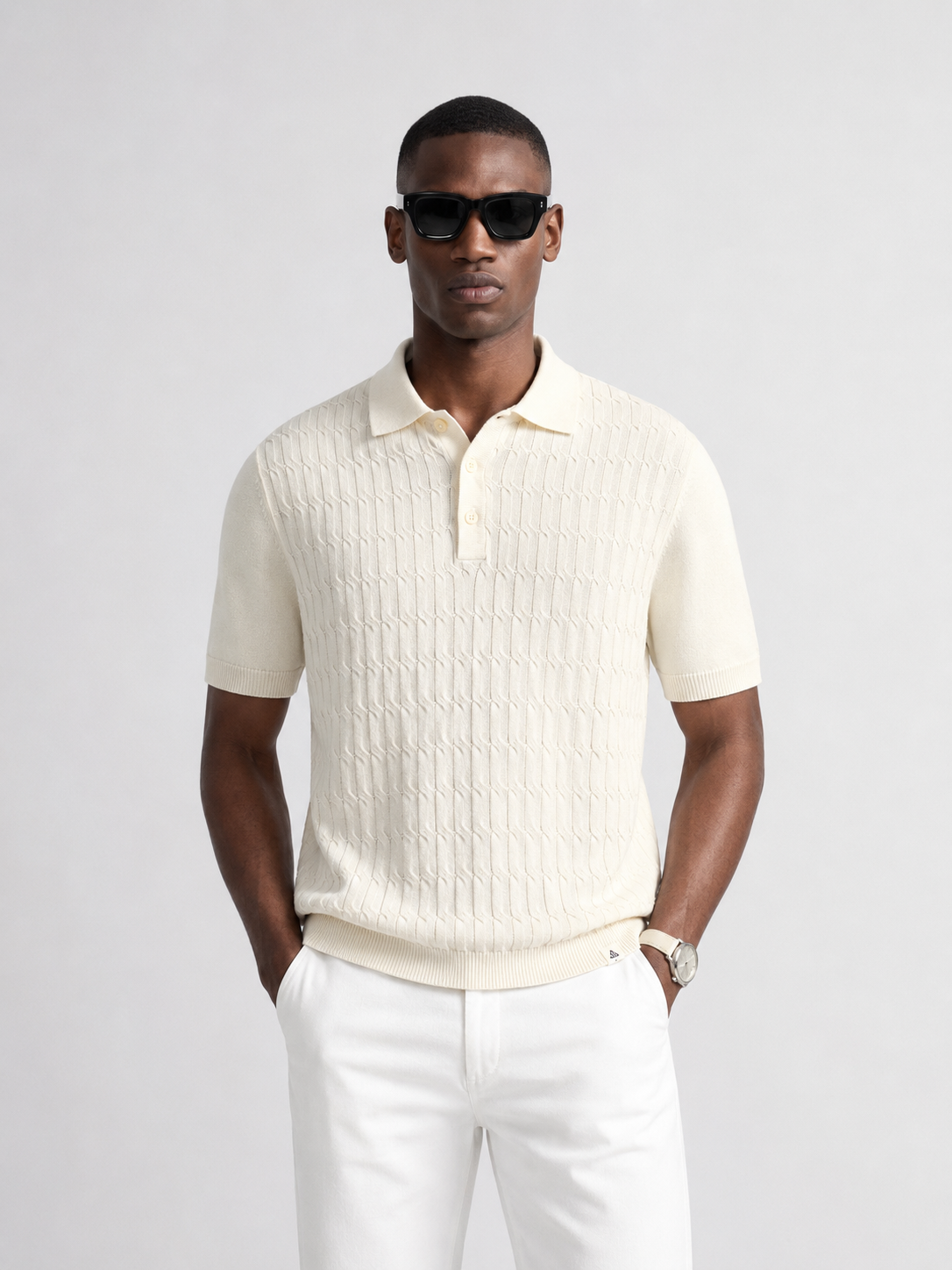 CANE Knit Polo in Cream — front