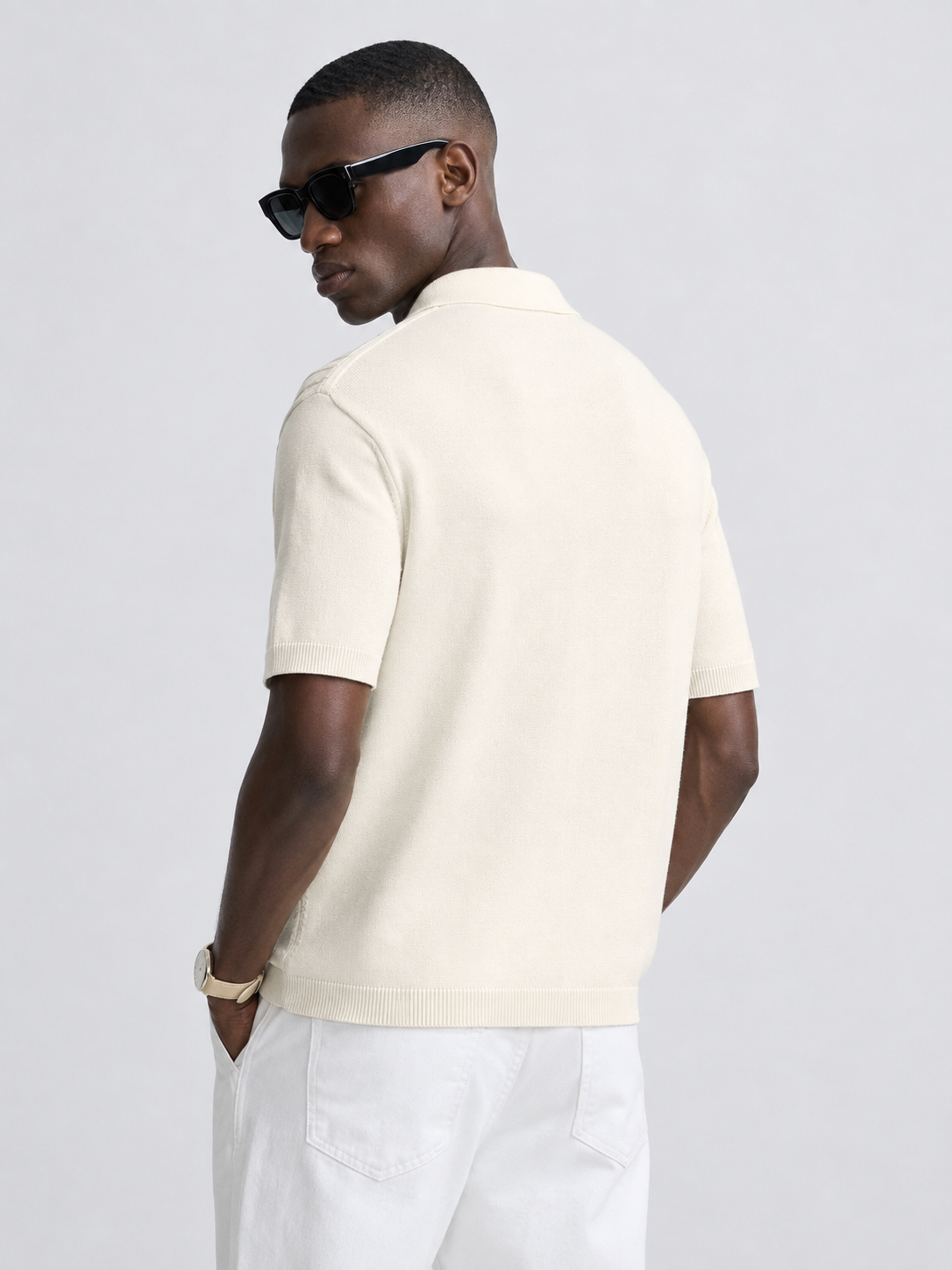 CANE Knit Polo in Cream — back