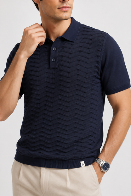 FERN Knit Polo in Navy — detail
