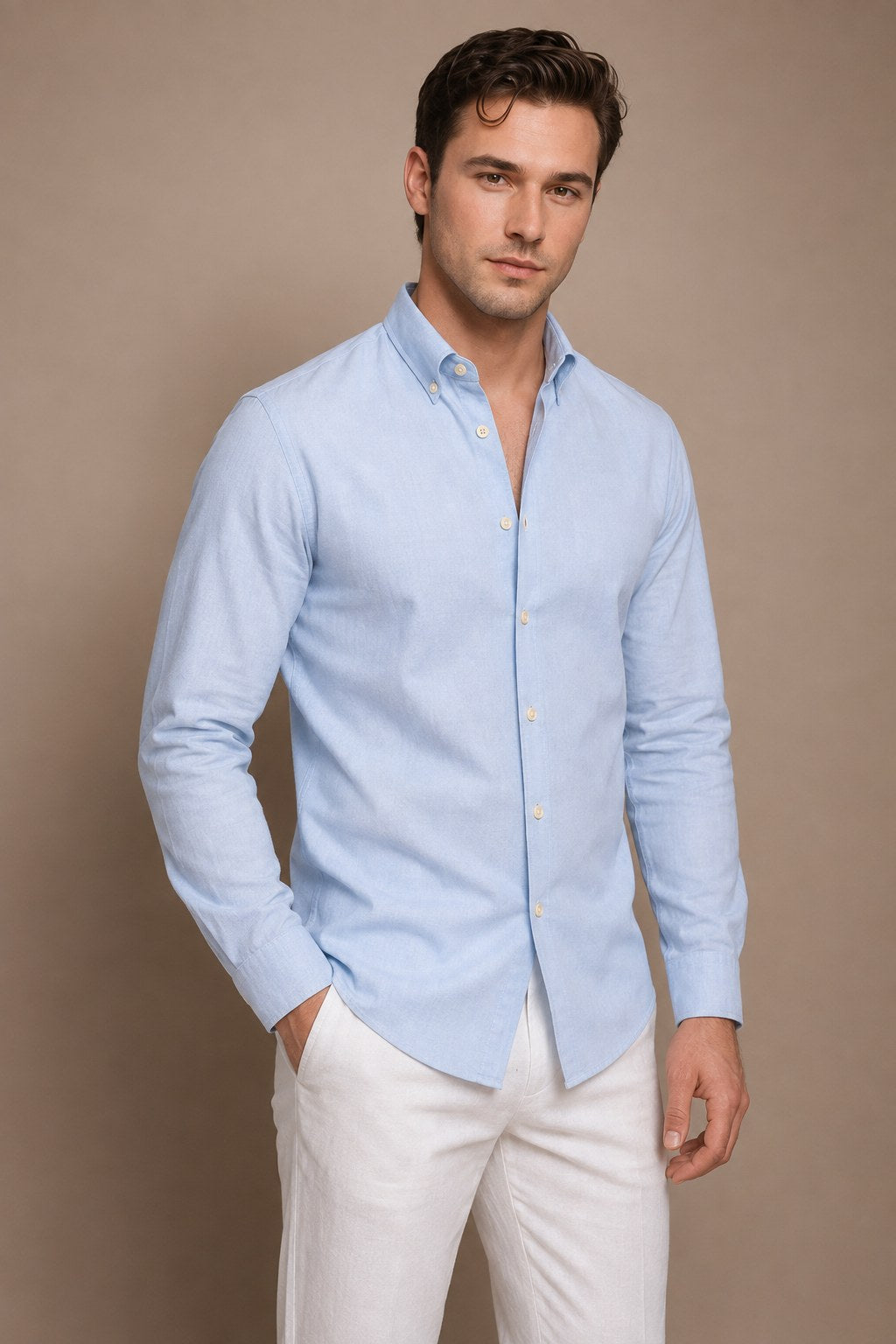 AQUARIUS Cotton Shirt — Powder, front view