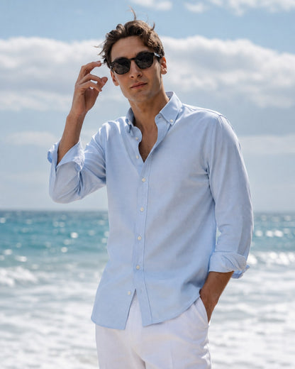 AQUARIUS Cotton Shirt — Powder, front view