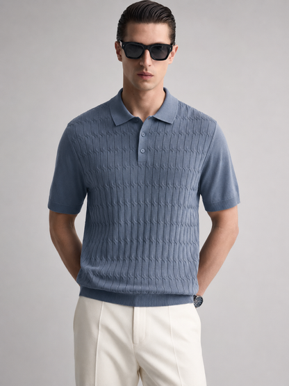 CANE Knit Polo in Slate — front