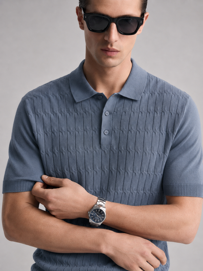CANE Knit Polo in Slate — detail