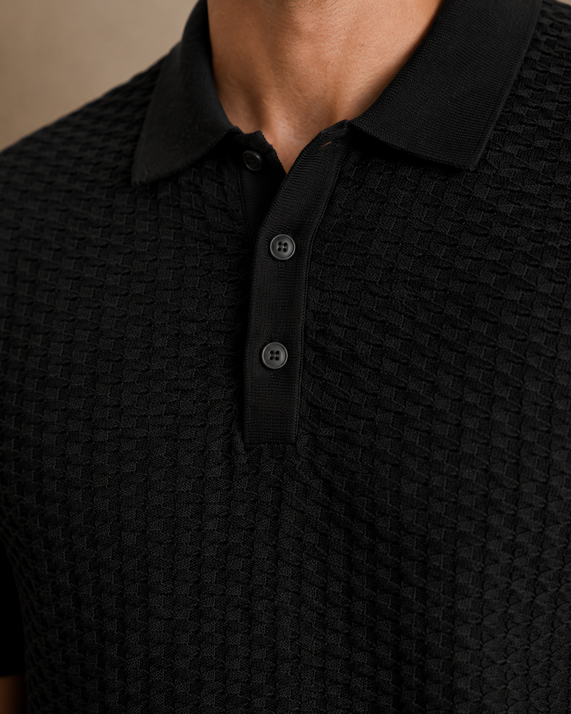 TILE Knit Polo in Black — detail
