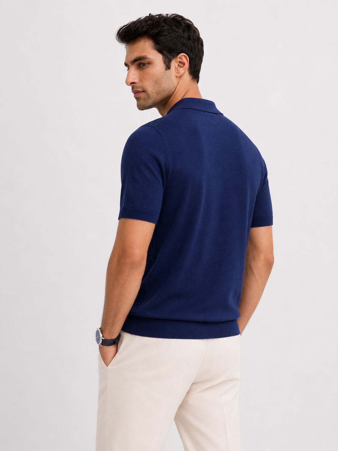 GRID Knit Polo in Navy — back