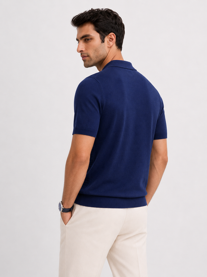 GRID Knit Polo in Navy — back