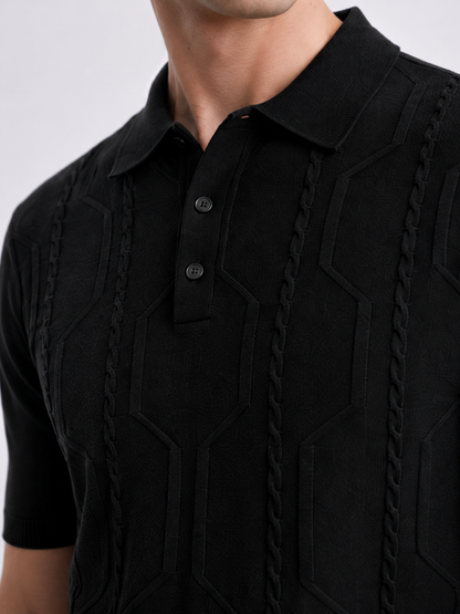 VANE Knit Polo in Black — detail