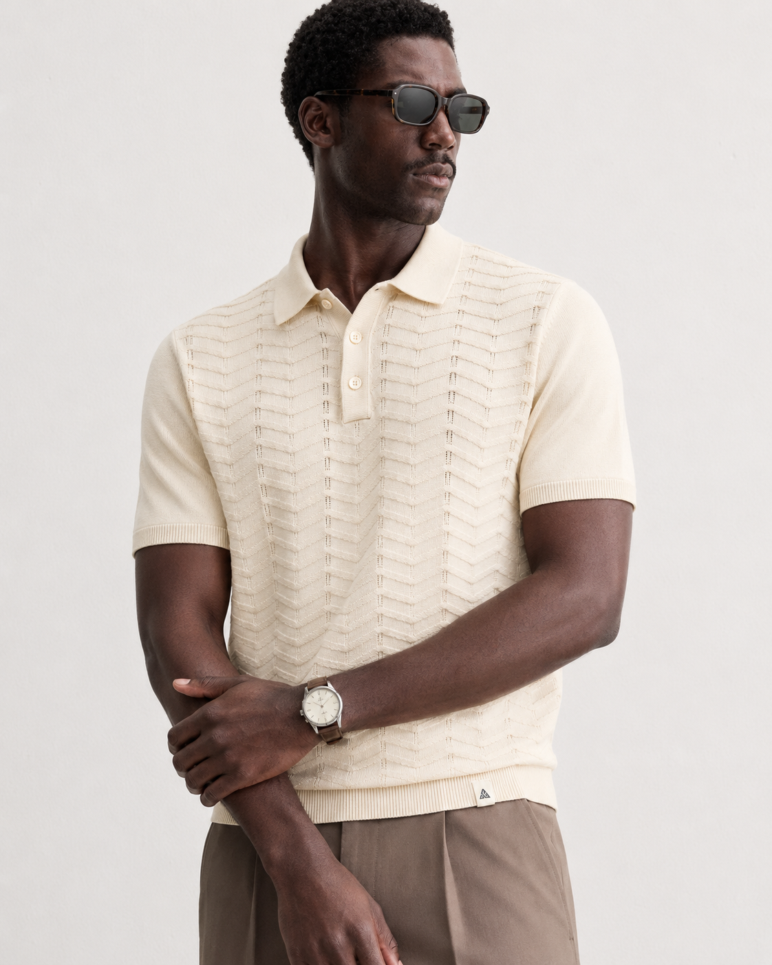FERN Knit Polo in Cream — on model