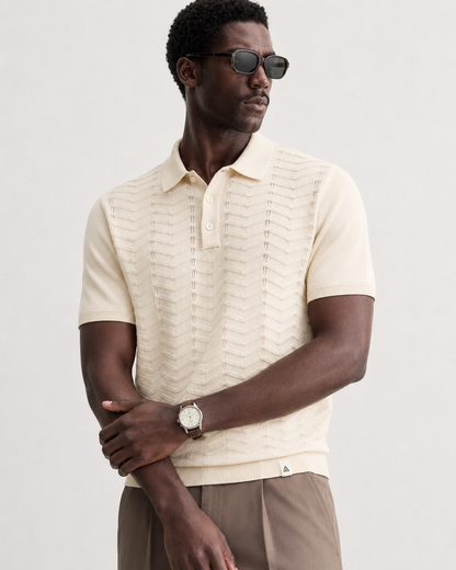 FERN Knit Polo in Cream — on model