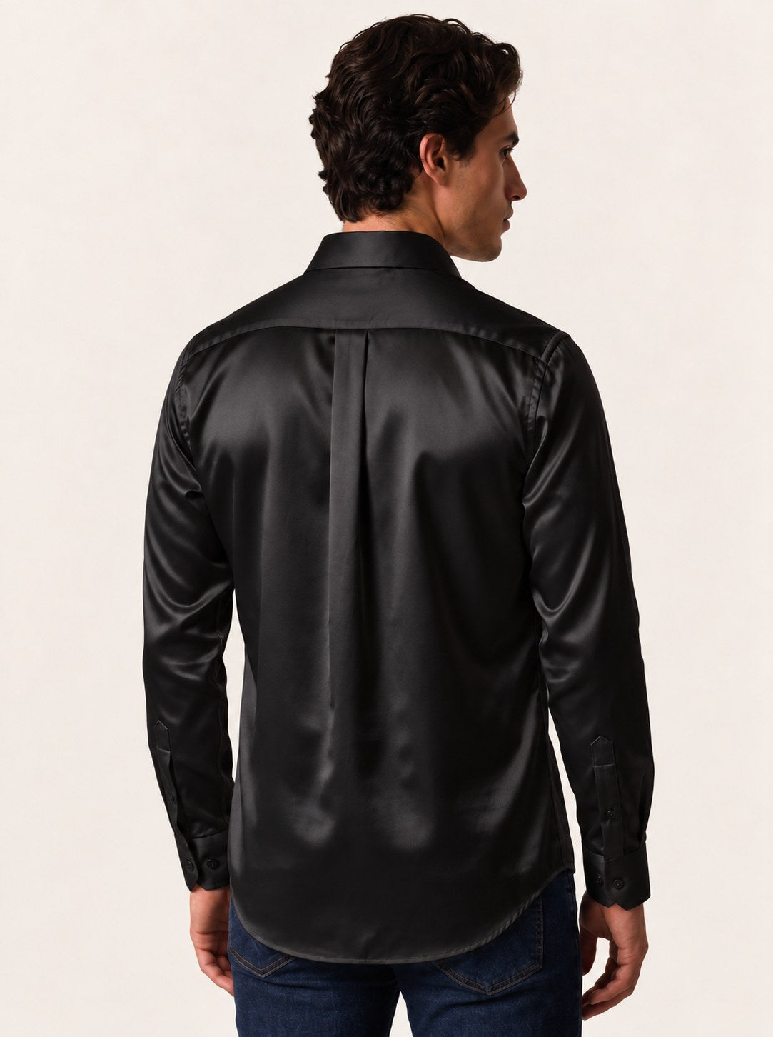 CANCER Satin-Cotton Shirt — Onyx Black, back view