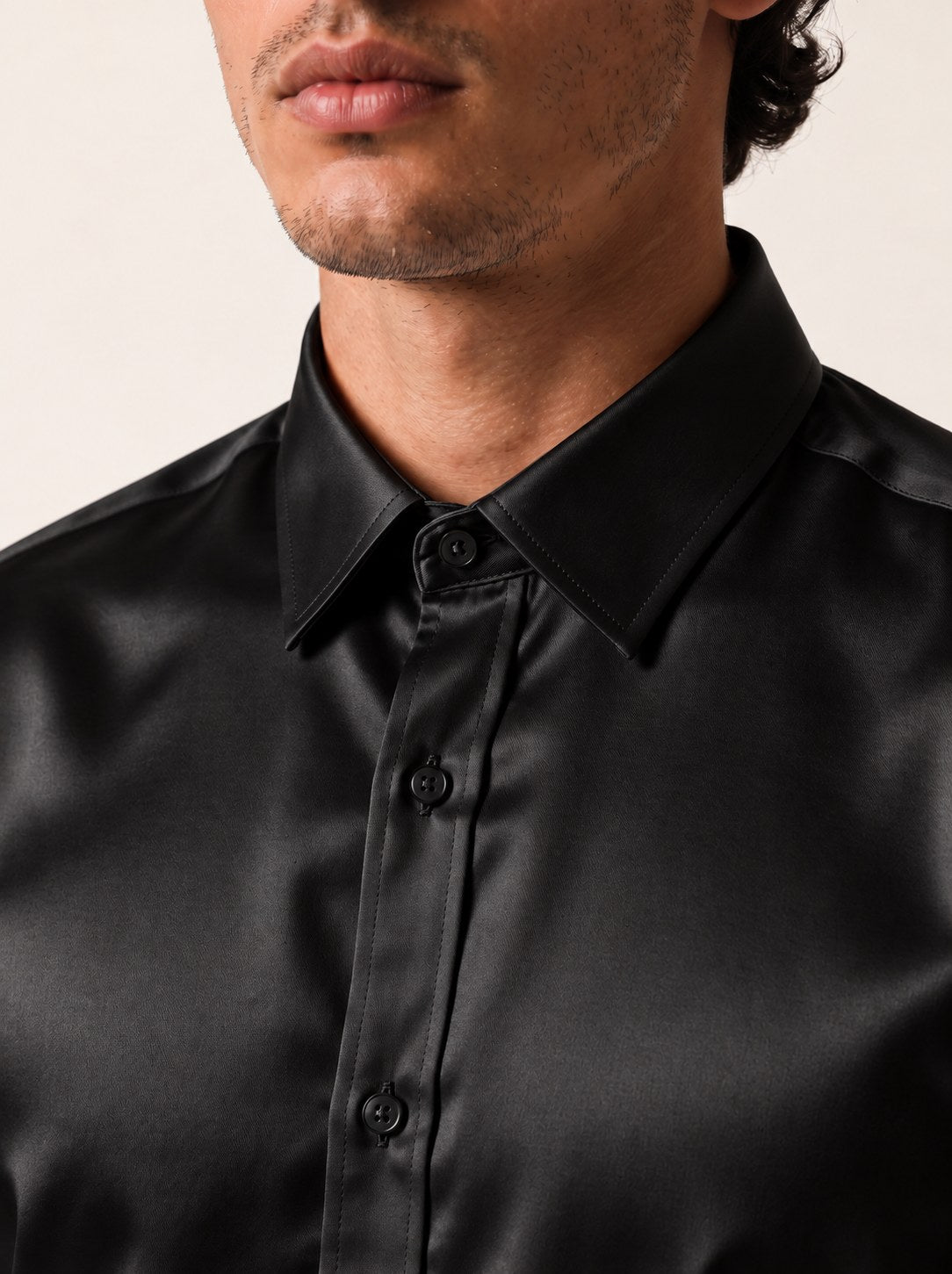 CANCER Satin-Cotton Shirt — Onyx Black, detail view