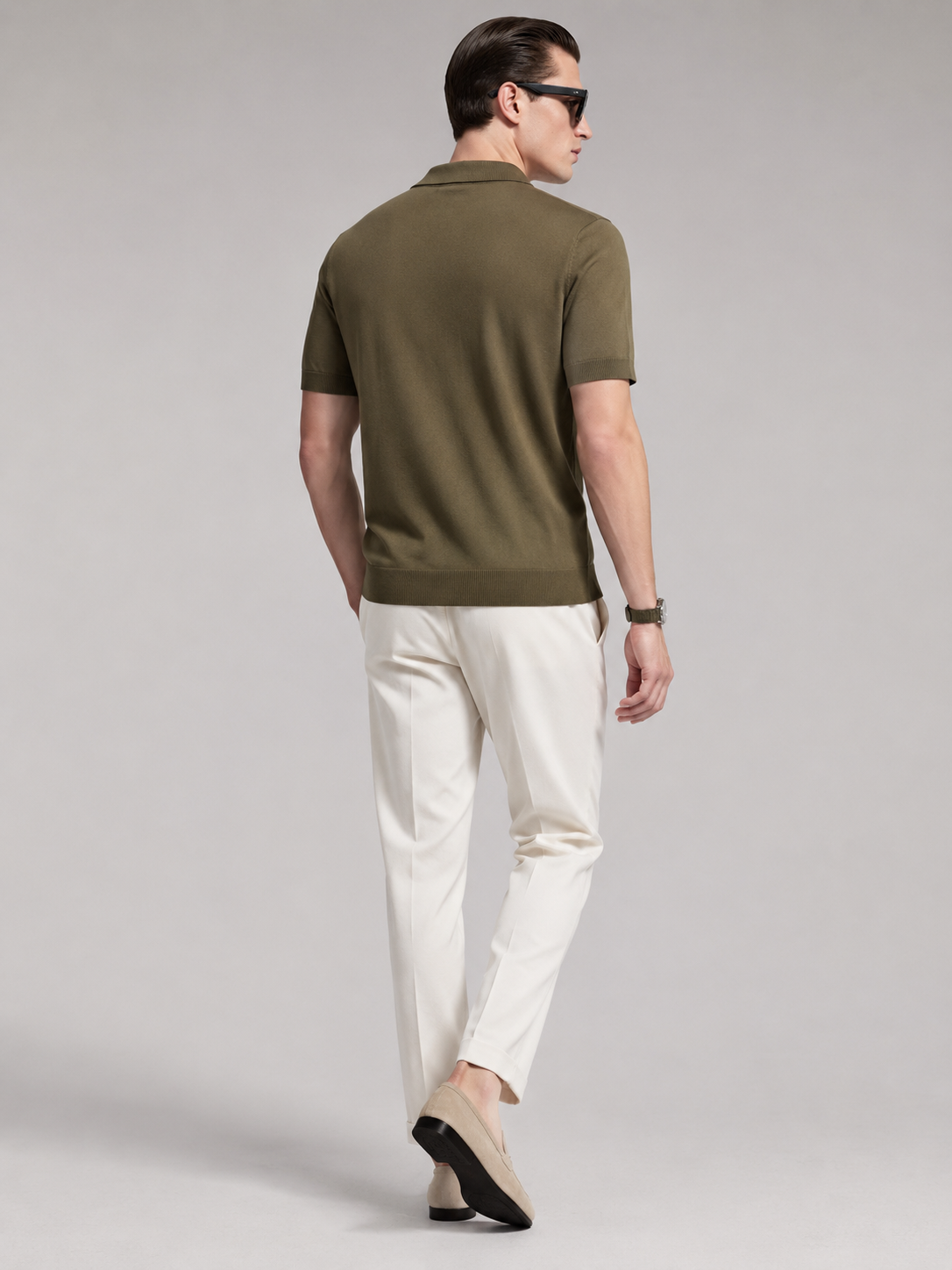 CANE Knit Polo in Olive — back