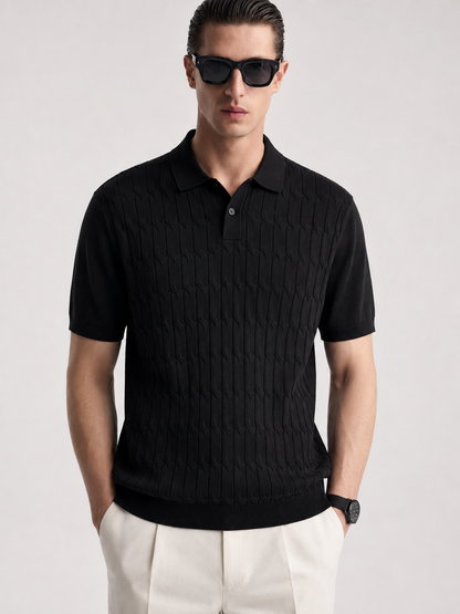 CANE Knit Polo in Black — front