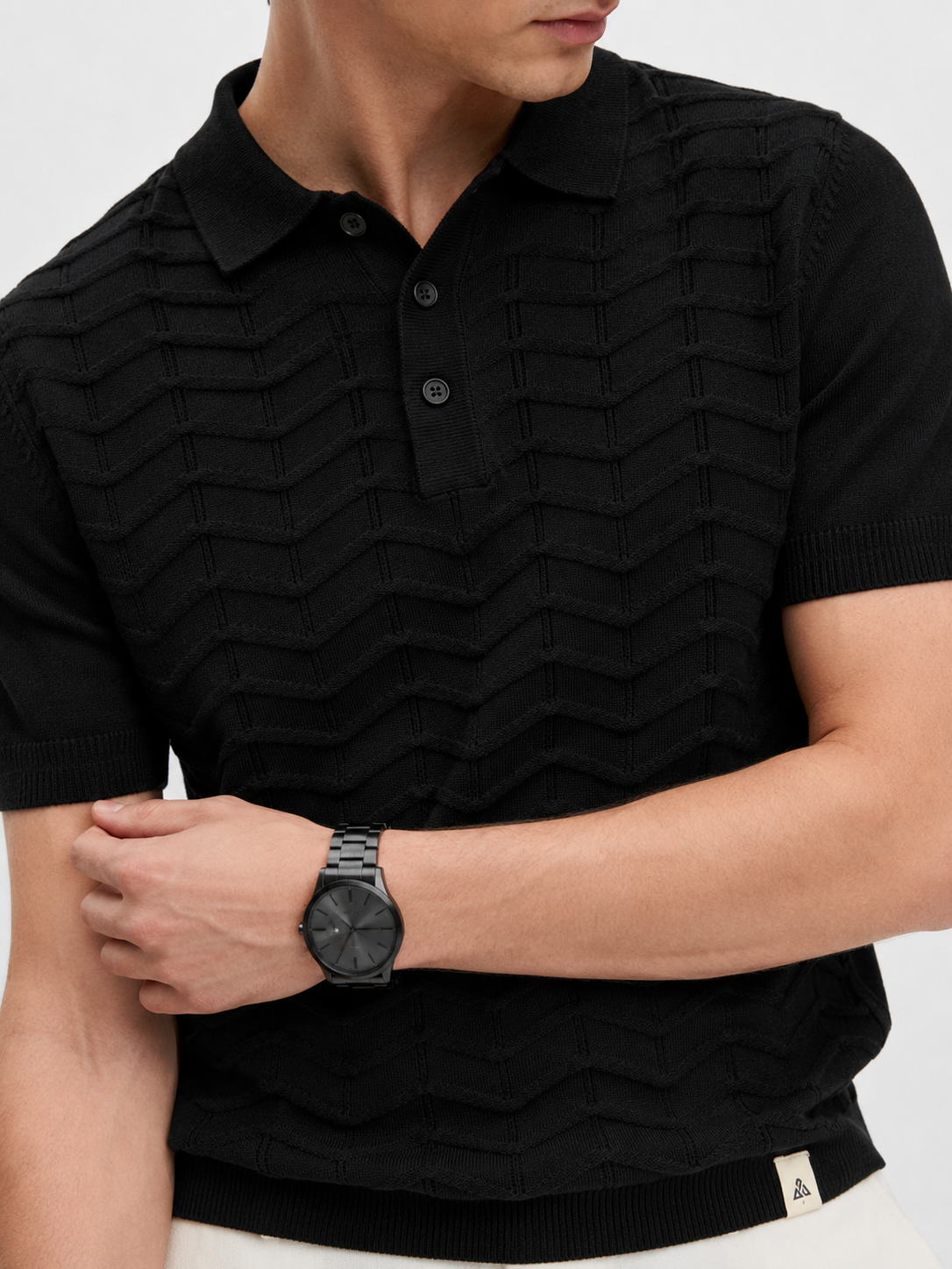FERN Knit Polo in Black — detail